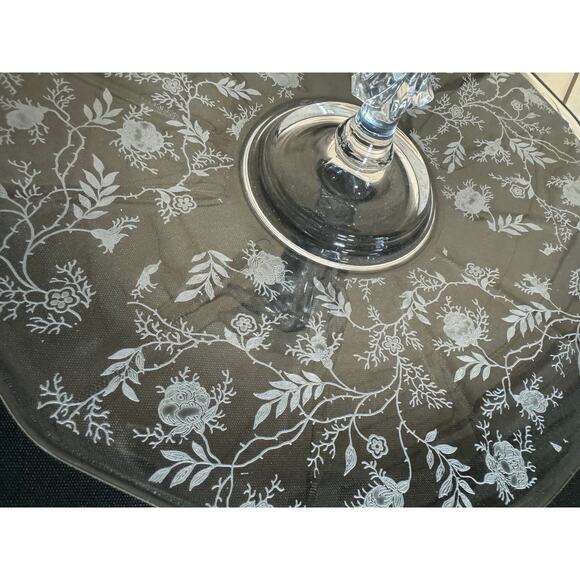 Vintage Fostoria Floral Chintz Crystal Fleur de Lis Center Handle Tray 11.5" - Picture 6 of 8